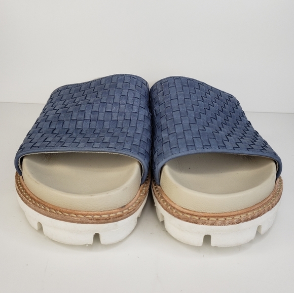 Chocolat Blu Dea Navy Blue Woven Leather Track Sole Slide Sandels Sz 39=8-8.5 - Picture 4 of 11